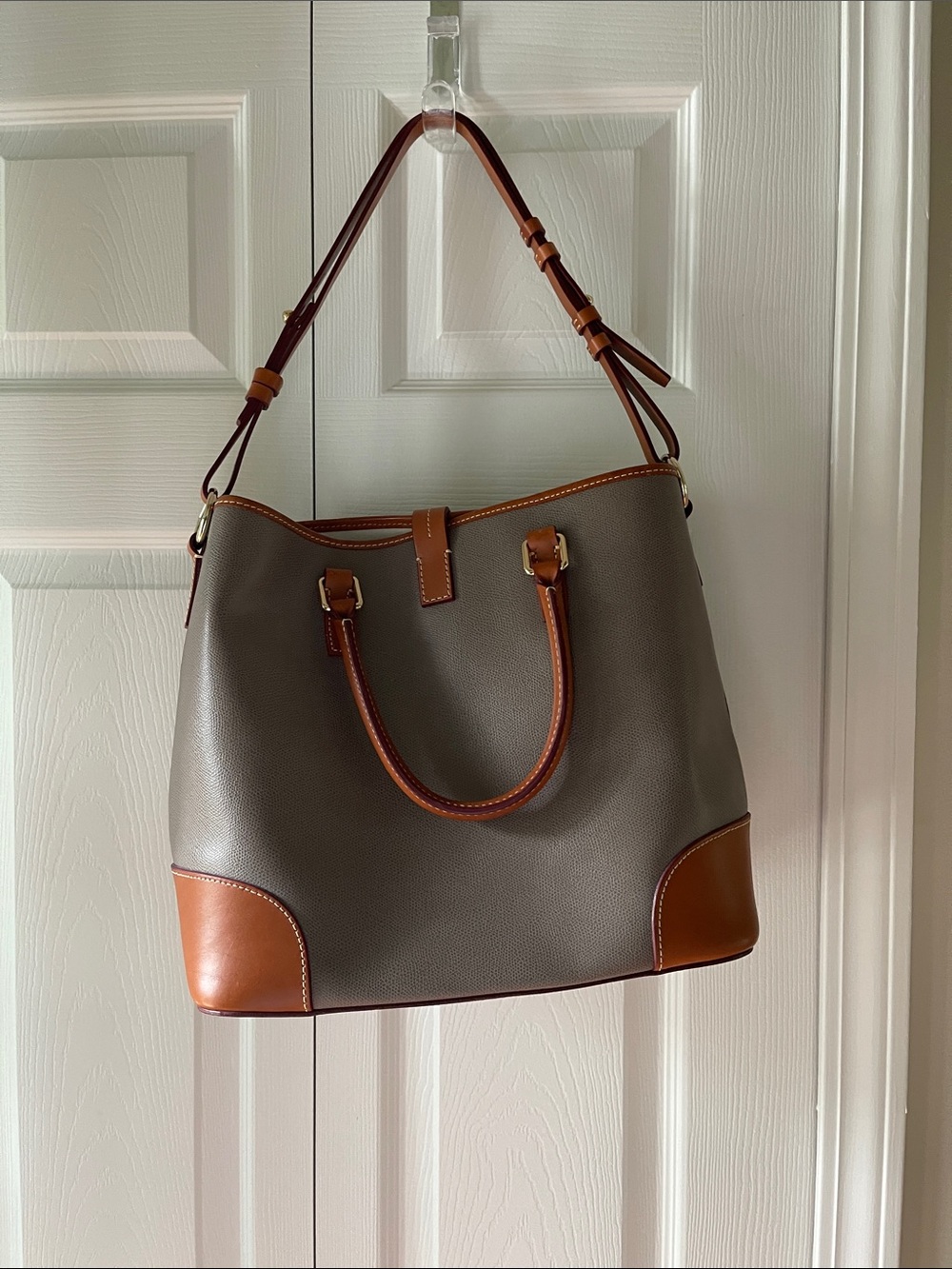Dooney & Bourke Elephant Gray Tote with Brown Leather Trim - Picture 3 of 9